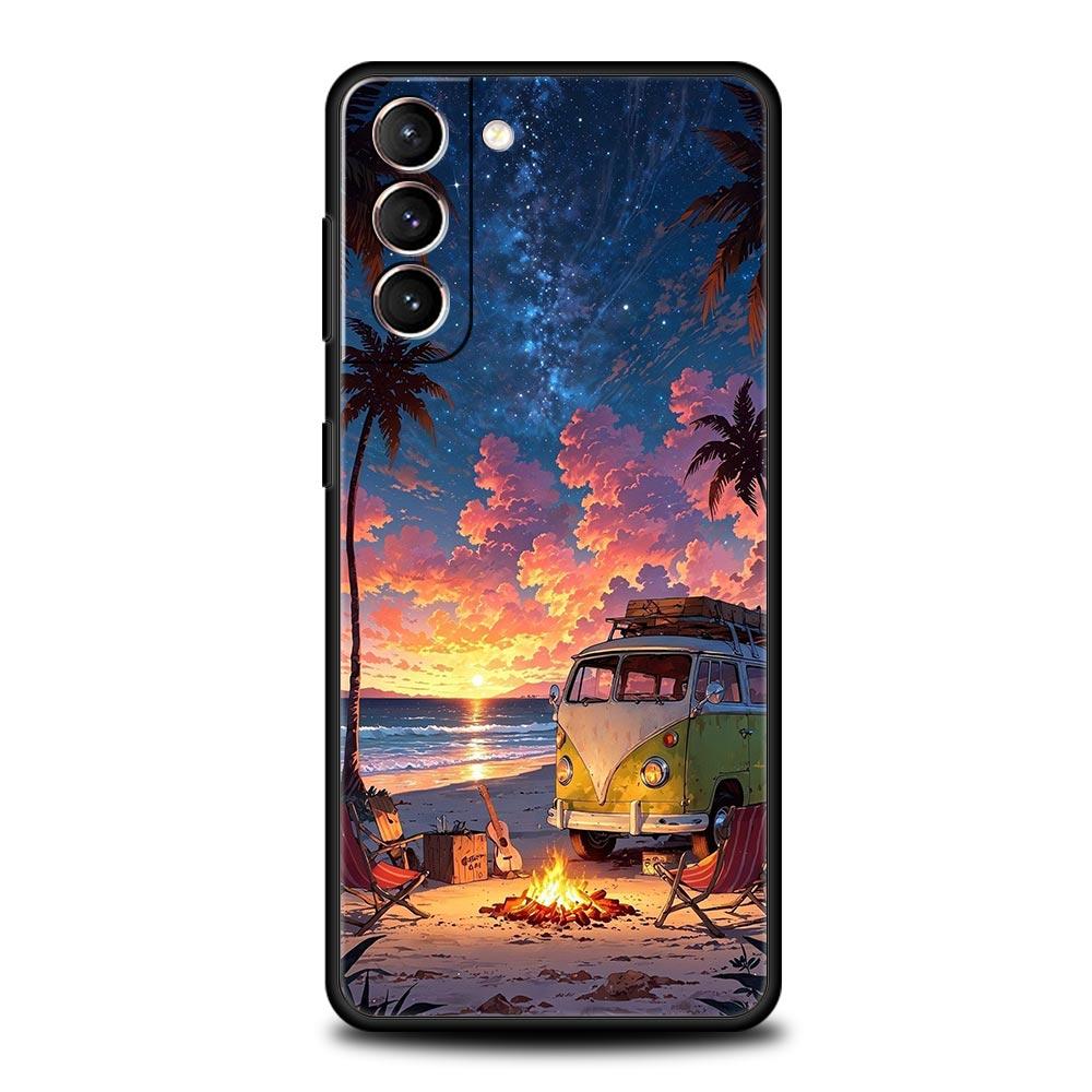 Чехол для телефона Samsung Galaxy S25 Edge S24 S23 S22 S21 Ultra S20 FE 5G S10 S10E S9 Plus Мягкий чехол Фургон Автомобиль Отдых на природе Кемпинг