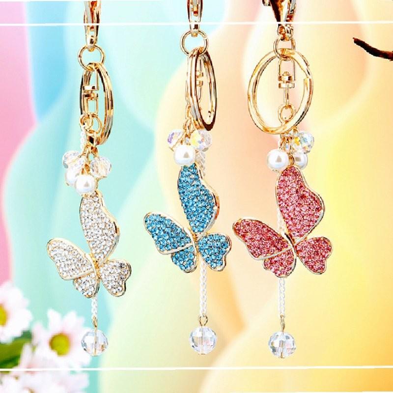 Adorable Metal Butterfly Keychain With Lucky Weaving String For Stylish Car Accessories