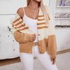 Vintage Stripe Cardigan Sweater Loose Knitwear Long Sleeve V-Neck Top Autumn Winter