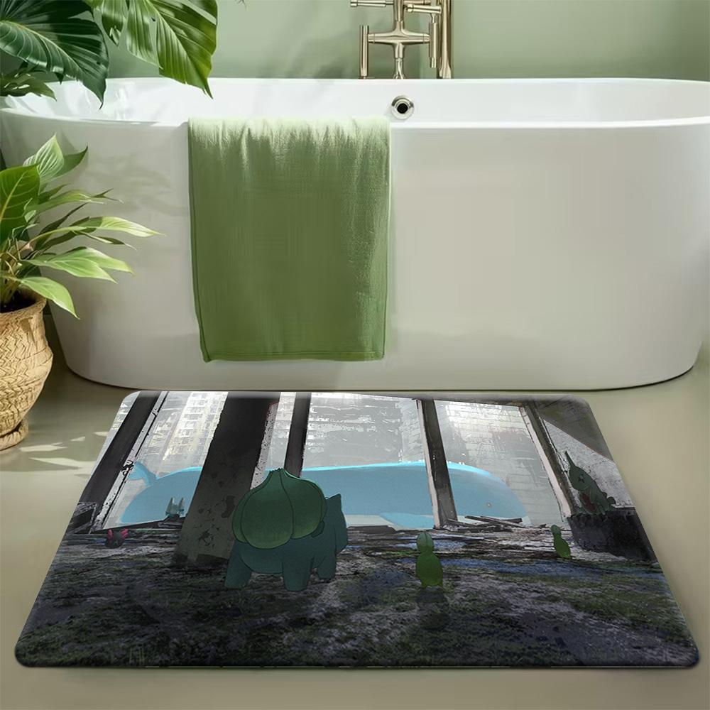 Pokemon Snorlax & Gengar Print Non-Slip Doormat Soft Flannel Floor Mat for Home Entrance Bedroom Decor