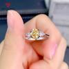 New Luxury 1 Carat Round Shape Yellow Opening Personalized Rings For Women Zircon Dinner Party Fine Classic Jewelry Birthday Gift