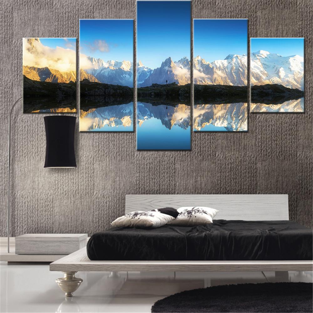 5 Pieces Canvas Wall Art Poster Painting Nature Mont Blanc Massif Alps Mountains Wallpaper Home Decorative Picture Printing