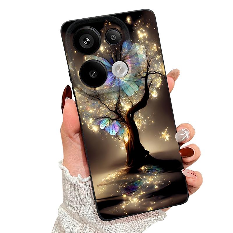 Чехол с рисунком «Сияющее Дерево Фэнтези и Бабочки» для Xiaomi Redmi Note 14 13 Pro 5G 4G 12 11 Чехол для Xiaomi 14T 13T 11T Pro Силиконовый чехол с текстурой кожи