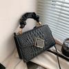 Trendy Crocodile Pattern Handbag, Top Ruched Handle Square Wallet for Women, Solid Color Textured Bag