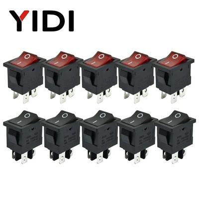 5 шт./лот KCD1-104 Пластиковый светодиодный тумблер 6A 250VAC 4 контакта Вкл Выкл DPST 12V 220V Красная лампа Черный фиксация Выключатель питания 15x21 мм