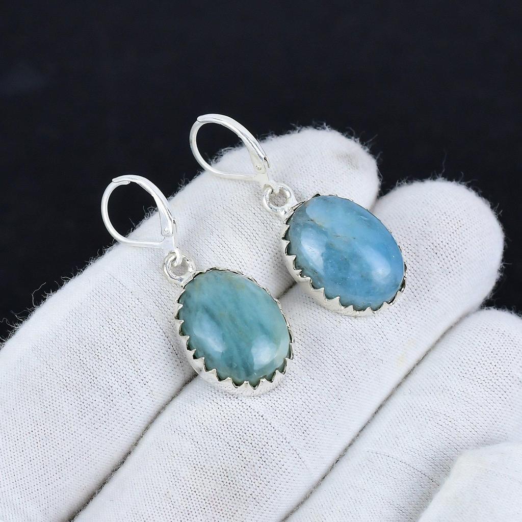 Natural Aquamarine Gemstone 925 Sterling Silver Earring, Boho Silver Jewelry Dangle Earrings, Gifts For Annivaersary Gifts For Her