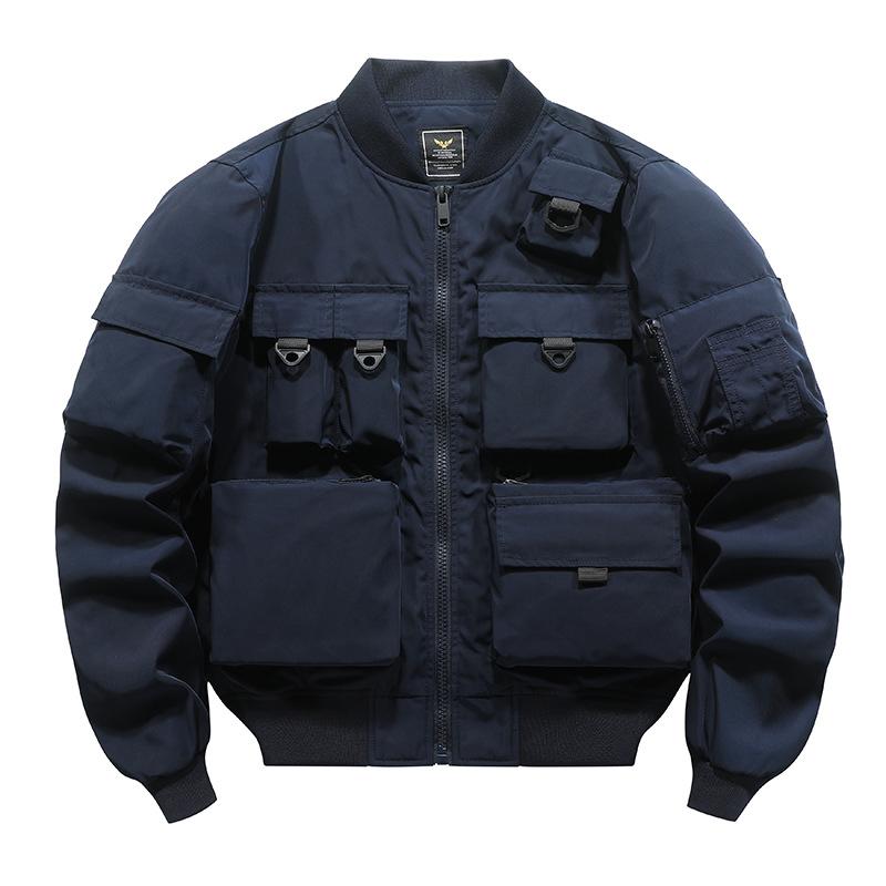 Jacket Men's American Vintage Baseball Jacket Multi-Pocket Tooling Jacket