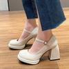 Fashion 2024 New Mary Jane Shoes Women High Heels Elegant French Round Toe Buckle Strap Pumps Lady Summer Platform Banquet Party Pumps