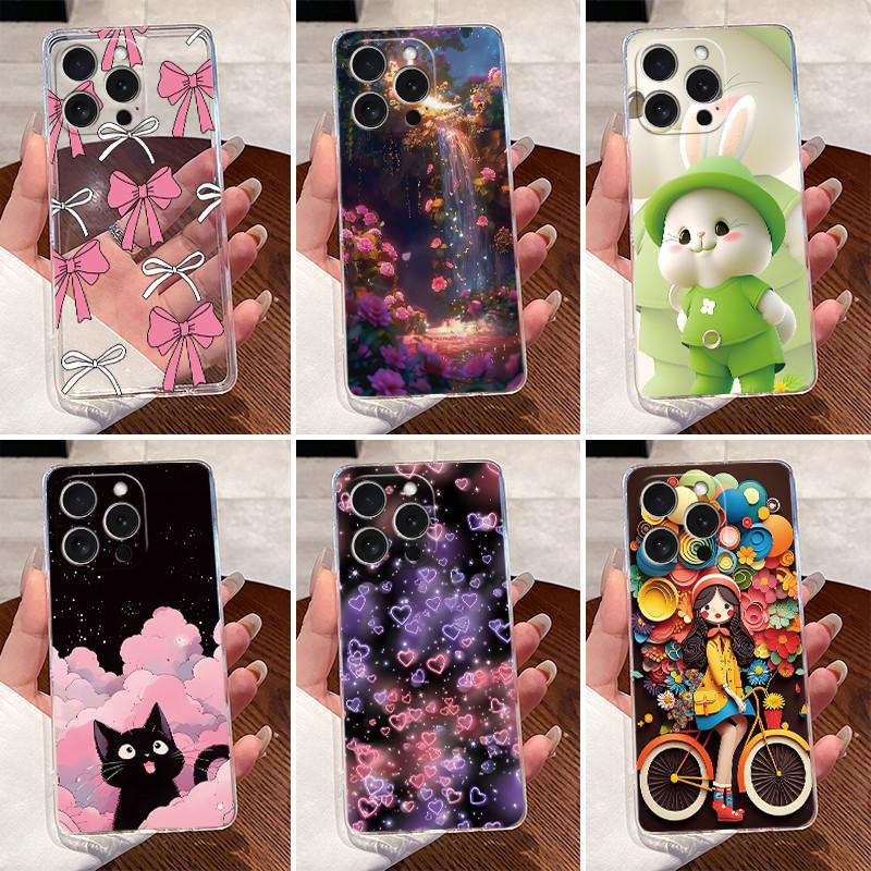 Чехол для iPhone 14 Pro 6.1" Чехол iPhone 14 Pro Max 6.7" Чехол Роскошный Милый Любовь Кролик Забавный Прозрачный Мягкий Силиконовый ТПУ Чехол для Телефона
