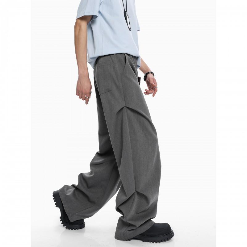 Mens Womens Cleanfit Pleated Wide Leg Trousers Straight Cut Casual Business Pants Lightweight