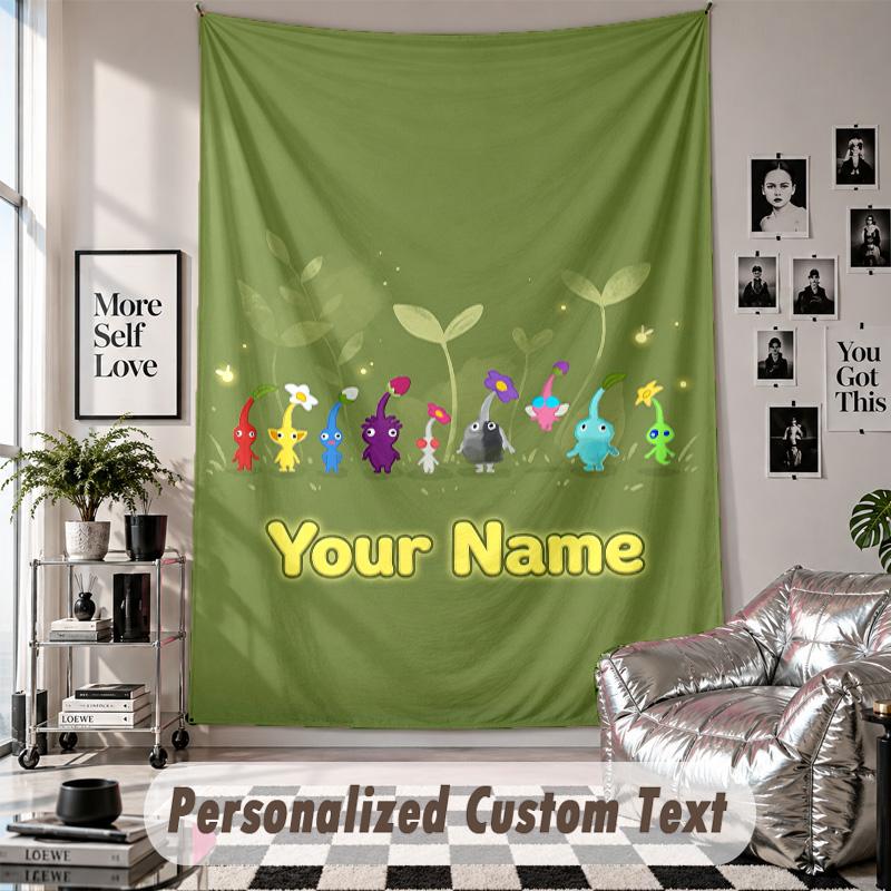 Custom Tapestry Wall Hanging, Pikmin Personalized Name Text Home Wall Decor