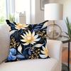 Blue Gold Floral Throw Pillow Cover Elegant Botanical Print Decorative Cushion Cover For Glam Living Room Bedroom Home Decor