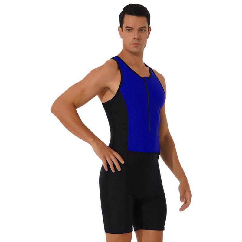 Мужской цельный купальник, спортивный комбинезон, комбинезон на молнии спереди, короткий гидрокостюм