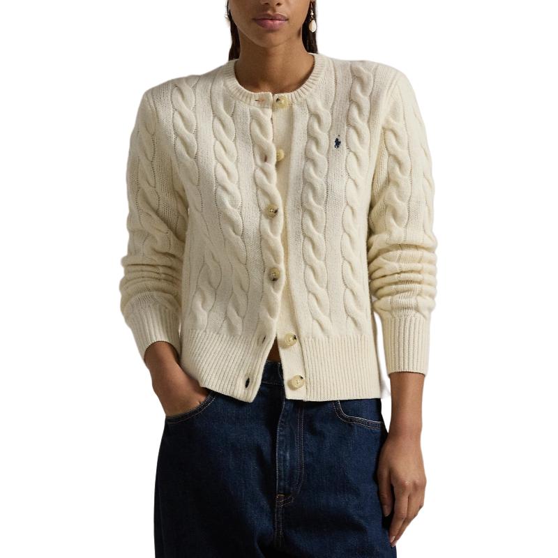 Polo Ralph Lauren Qixi Festival FW24 Однотонный свитер с вышитым маленьким пони и круглым вырезом, облегающий, с короткими пуговицами и длинными рукавами WMPOSWENDW20173-100