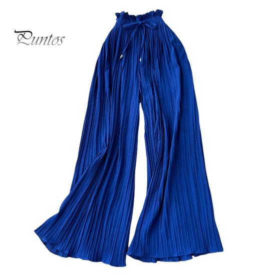 Женские брюки, эластичные брюки с высокой талией, регулируемый шнурок, плиссированные стильные широкие брюки, однотонные повседневные брюки
