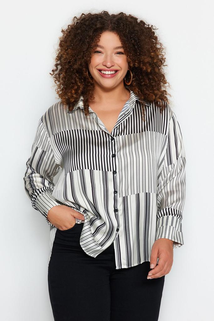 Женская тканая рубашка больших размеров в черно-белую полоску больших размеров