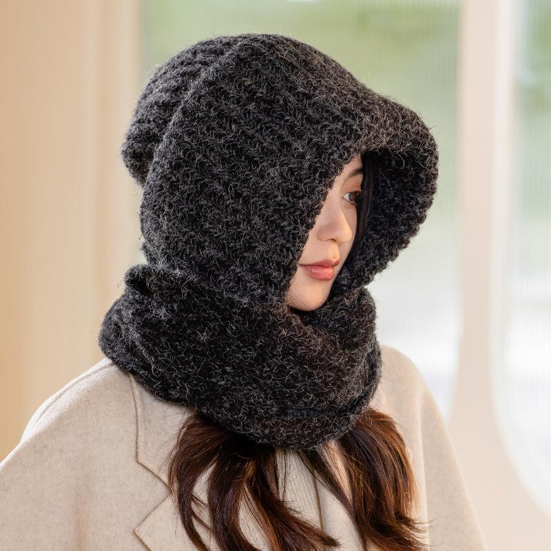 Scarf Integrated Hat Women's Winter Warm Knitted Wool Hat Fashion Hat