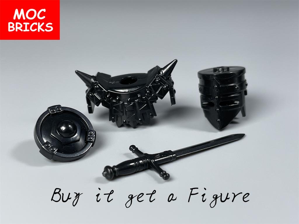 Одиночный MOC Кирпичи Черный Золотой Доспех Воин Средневековые Рыцари Рим Оружие Фигурка Образовательный Строительный Блок Подарки