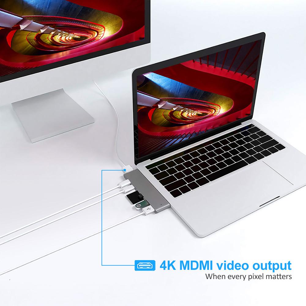 USB C хаб с HDMI адаптером 4K Thunderbolt 3 USB 30 TF SD кардридером и PD зарядкой для MacBook Air 13 15 Pro 14 M4 M3 M2 M1