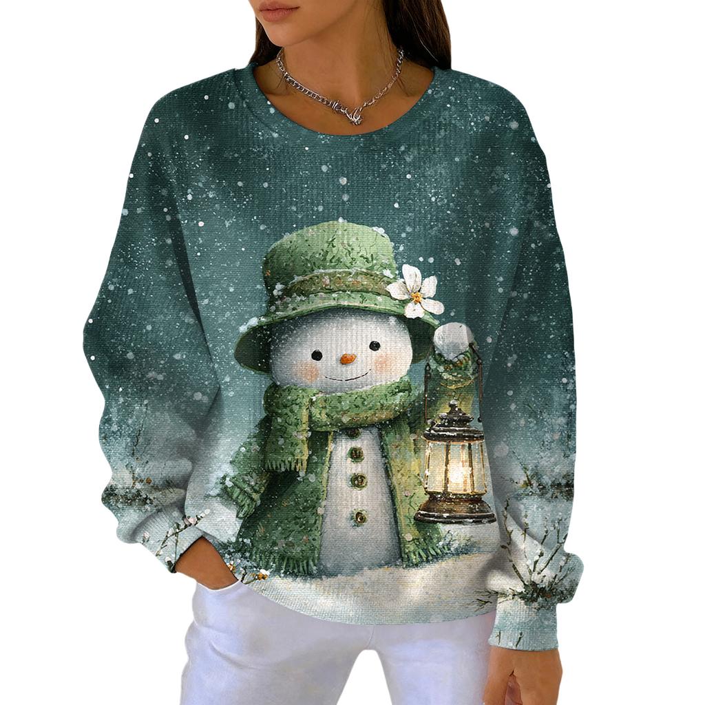 Women's Fashion Casual Gradient Christmas Print Pullover Sports Long-Sleeve Top