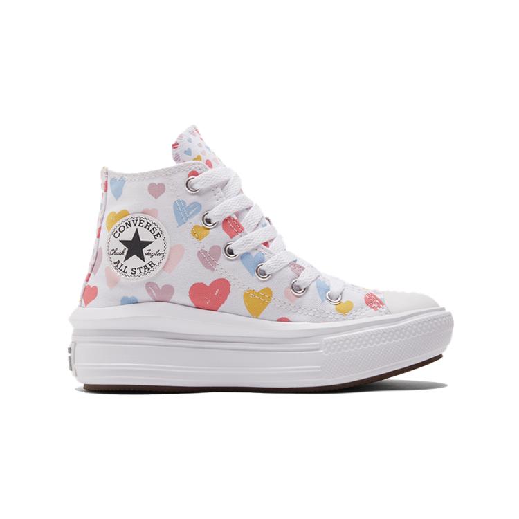Converse All Star Move High для дошкольников 'Всегда Сердца' (унисекс) Белые / Белые / Розовые Солевые Детские Кеды 371590C