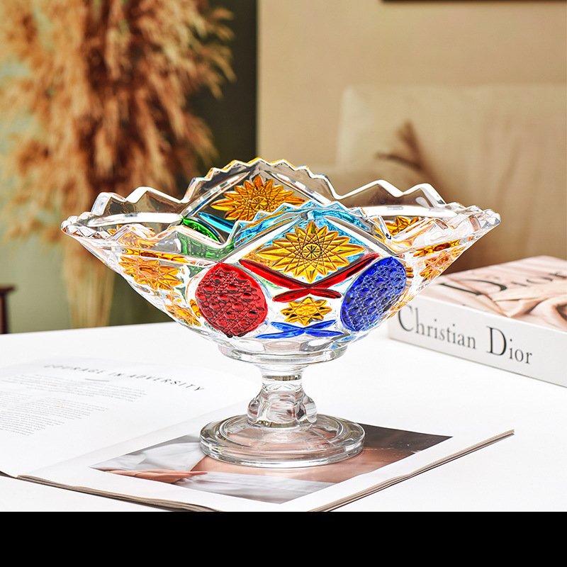 ZISIZ European Crystal Glass Beaded High-Foot Fruit Plate