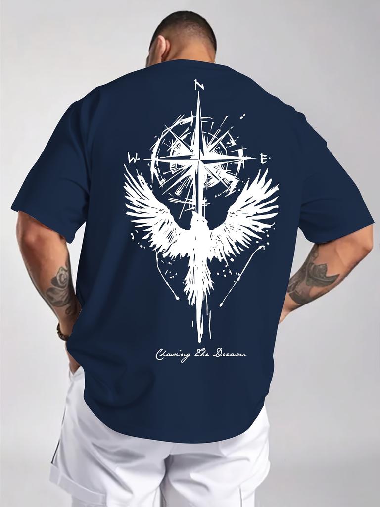 2026 Summer Hot Sale Chasing The Horizon Compass Eagle Graphic Tshirt Unisex Streetwear Black Tee Highquality Trendy Tops Unisex