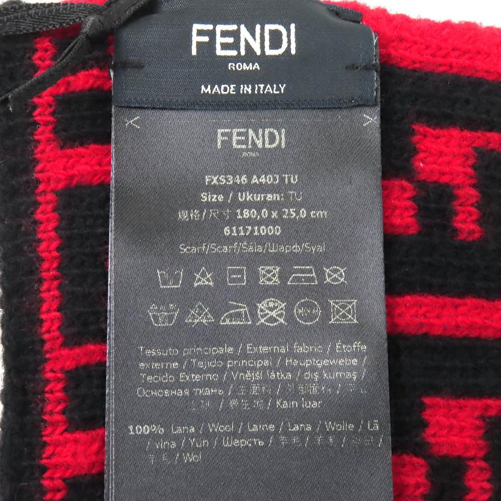 Безупречный Шарф FENDI Логотип FF Узор Zucca Красная шерсть Женский FXS346 Б/у