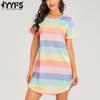 Women's Fashion Summer Spring Colour Block Print Short Sleeve O-Neck Loose Waistline Casual Dresses