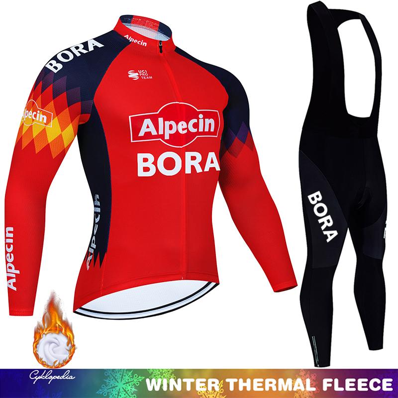 Winter Warm Cycling Clothing Set Thermal Fleece Men's UCI BORA Bib Man Set Outfit Mountain Bikes Clothing Bike Sportswear Long Sleeve