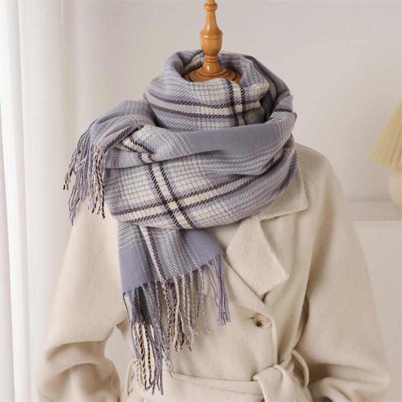 Korean version of the atmosphere plaid autumn and winter warm cold scarf shawl commuting versatile couple tassel imitation cashmere scarf