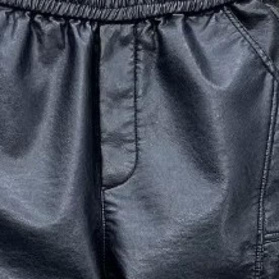 Men Pants Faux Leather Elastic Waist Windproof Waterproof Ankle-banded Patchwork Solid Color Loose Thick