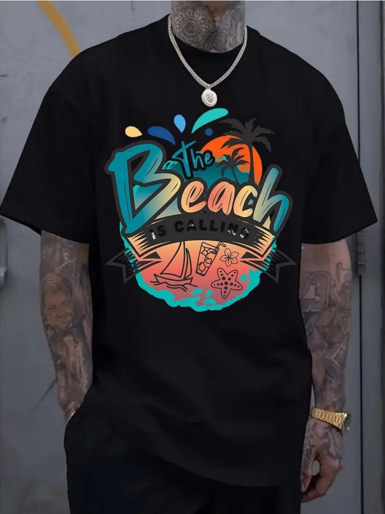 Men’s Trendy Graphic Crew Neck T-Shirt Casual Summer Beach Streetwear Tee