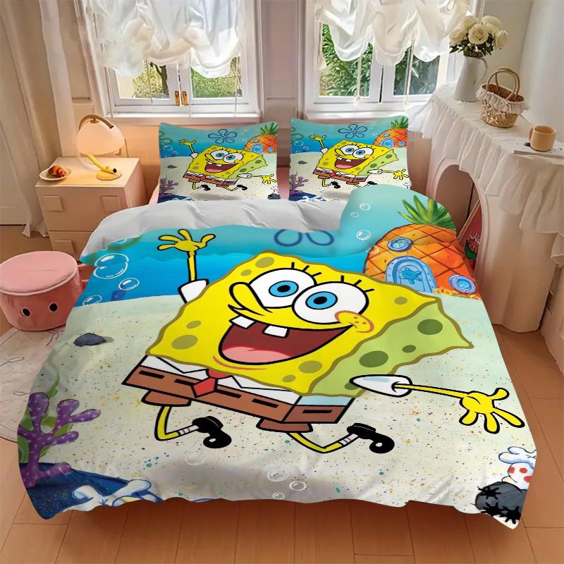 3pcs SpongeBob SquarePants Bedding Set - 1 Soft Quilt Cover + 2 Pillowcases, Machine Washable - Suitable for All Seasons, Perfect Gift for F