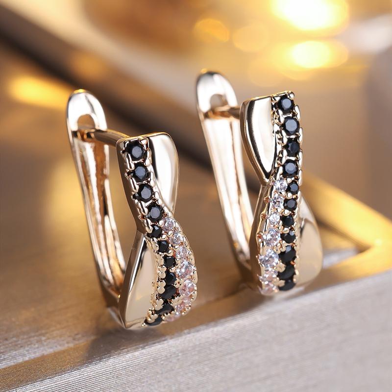 1 Pair Black White Zircon Cross Clip On Earrings for Women Luxury Vintage Gold Color Hoop Earrings Wedding Jewelry