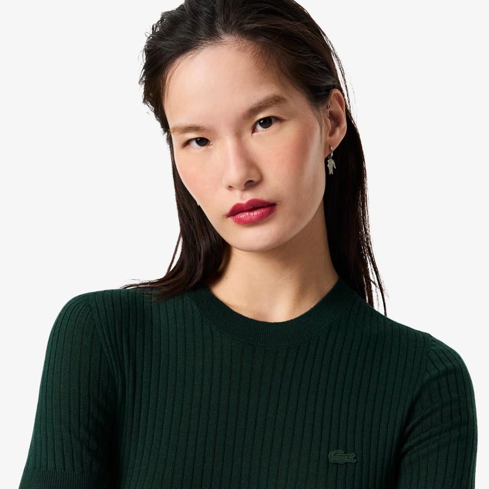 [lacoste] Women's Ribbed Merino Wool Short-Sleeve Sweater AF4146-55NYZP