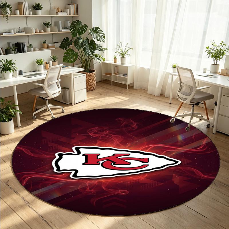 Kansas City Chiefs Printed Round Crystal Velvet Rug Soft Non Slip Floor Carpet For Bedroom Holiday Gift