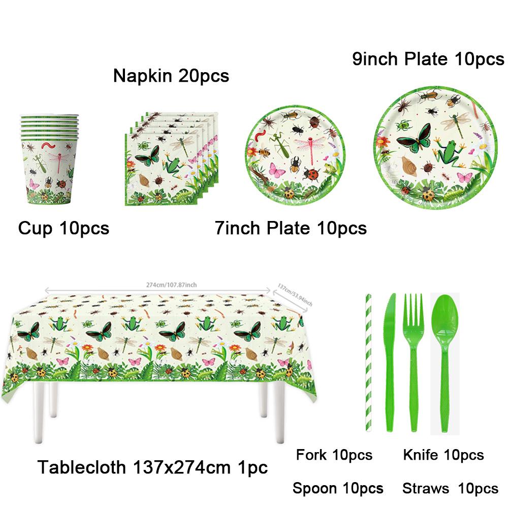 Natural Insects In spring Birthday Party Decoration Disposable Tableware Plate Cup Cartoon Bee Butterfly Backdrop Party Supplies