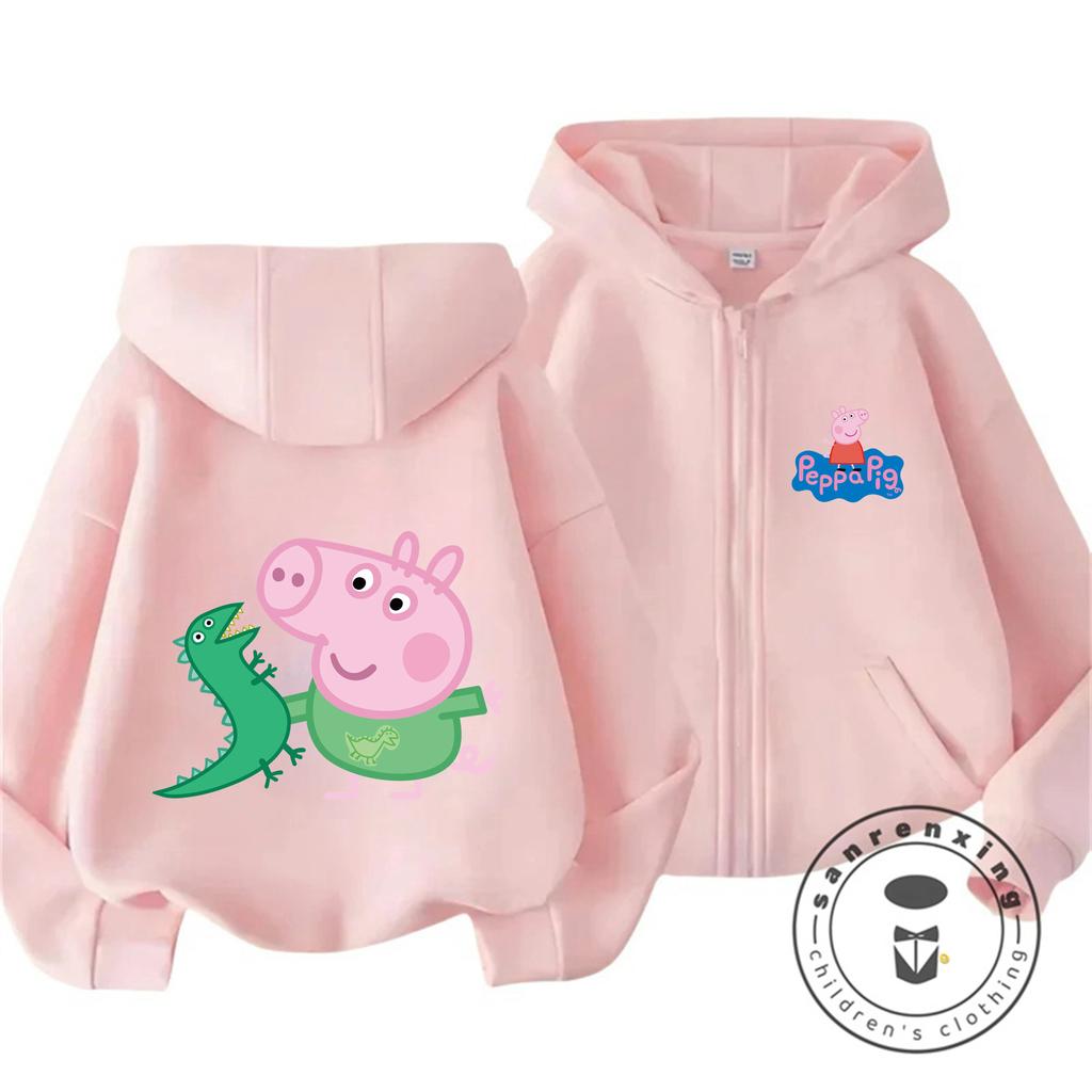 Trendy Cartoon Zipper Hoodie Cute Casual Winter Daily Wear Kids Sweatshirt Peppa Pig Children 3 14