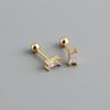WANTME 925 Silver Colorful Square Shiny Zircon Beads Piercing Stud Earrings for Women Fashion Gothic Exquisite Jewelry