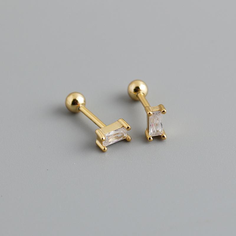 WANTME 925 Silver Colorful Square Shiny Zircon Beads Piercing Stud Earrings for Women Fashion Gothic Exquisite Jewelry