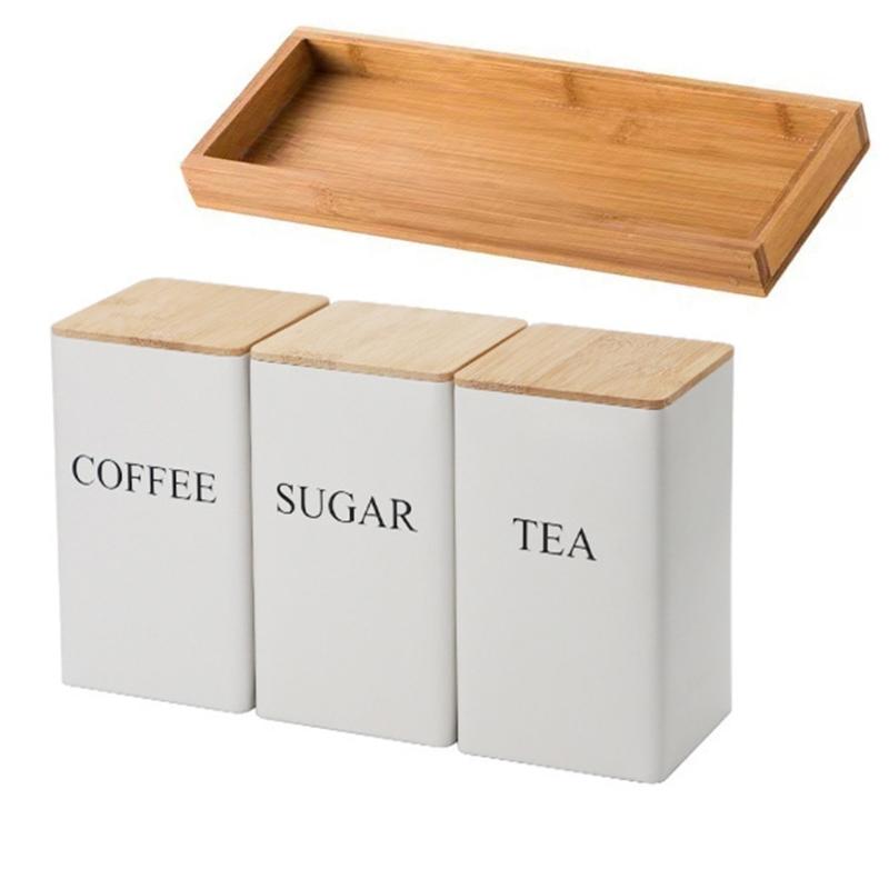 Контейнер для кофе, чая, сахара с бамбуковой крышкой, большая емкость, банка для хранения продуктов, аксессуар для домашнего декора