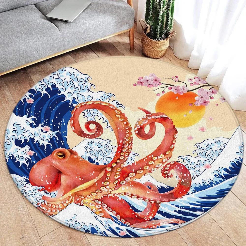 Japanese-style Koi and Cherry Blossoms Rug, Non-slip Floor Mat for Living Room, Bedroom, Bathroom, Holiday Home Decoration