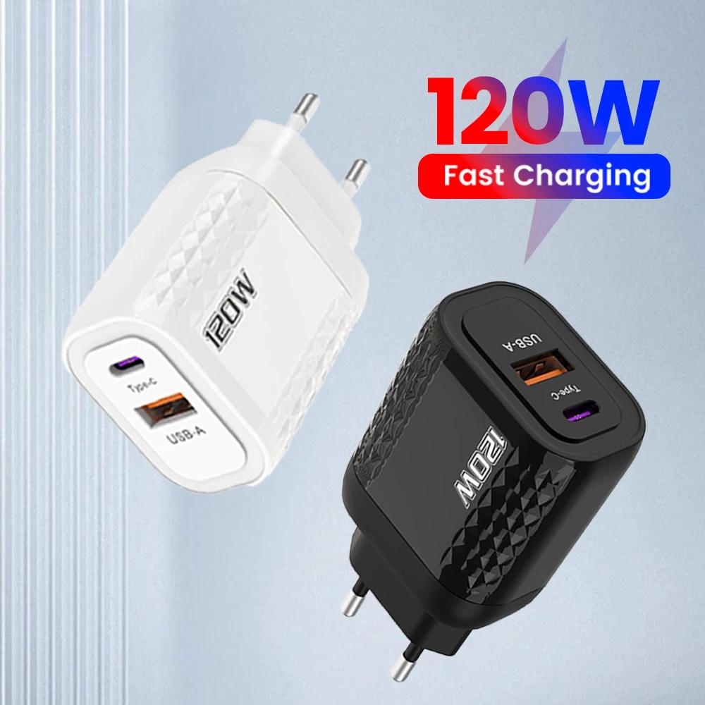 2 порта 120 Вт быстрая зарядка USB Type C зарядное устройство PD QC 3.0 USB C зарядное устройство адаптер вилки EU/US/UK для iPhone Xiaomi Samsung