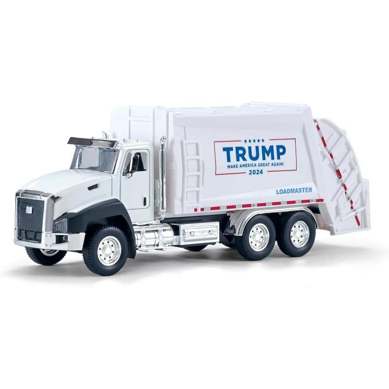 Patriotic Pull-Back Garbage Truck Toy,Trump Garbage Truck Collectibles,ABS Plastic Vehicle for Kids, Fun Collectible Car for Pretend Play and Racing