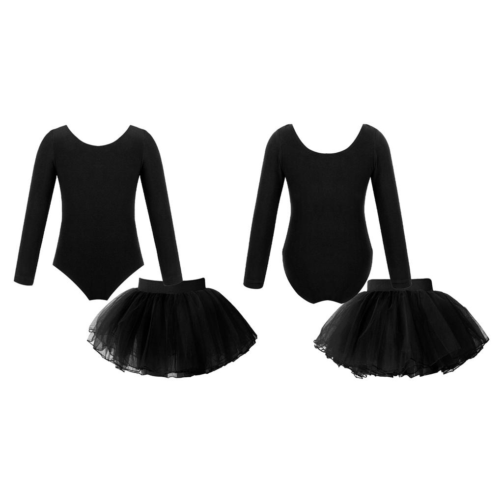 Детский трико с длинными рукавами и круглым вырезом для девочек с эластичным поясом, многослойная юбка-пачка для балетных танцев