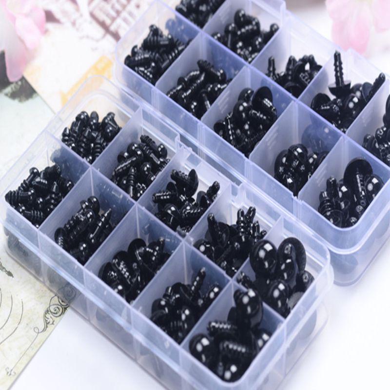 142pcs 6-12mm Black Plastic Craft Safety Eyes for Stuffed Animal Doll DIY Toy
