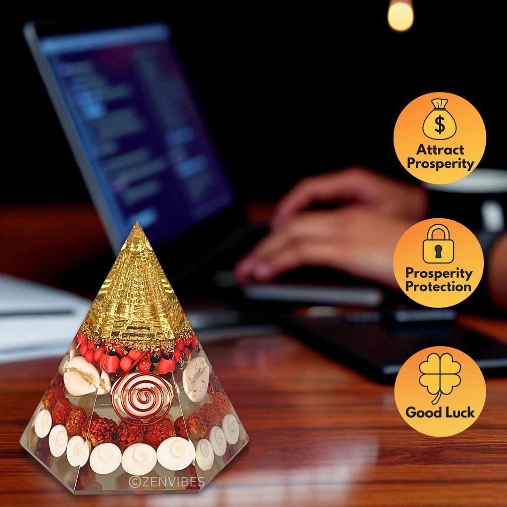 Zenvibes Оригинальная Сертифицированная Пирамида Лакшми с Гомати Чакрой, Рудракшей и Ракушкой