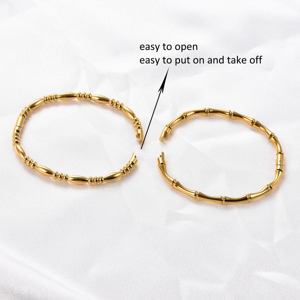 Chic Stainless Steel Bamboo Bangle for Women Openable Cuff Ring Bracelet Wristband Metal Jewelry Accessories Gift for Her