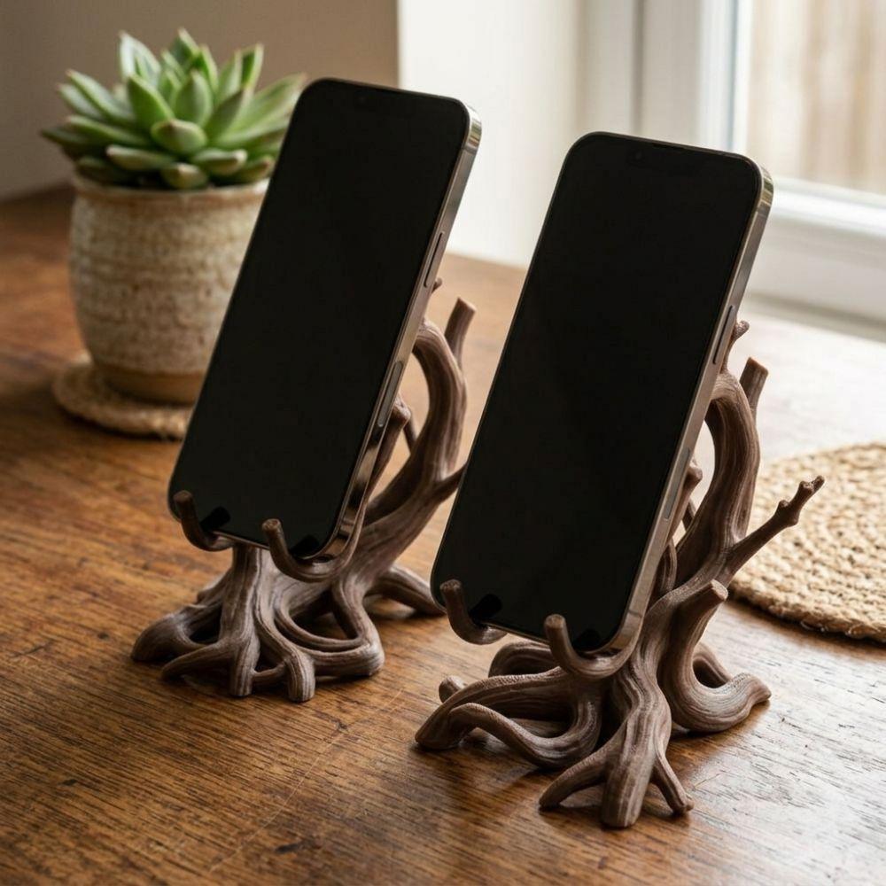 Twisted Tree Root Desk Phone Holder 3D Printed Photo Card Holder Tree Root Phone Stand Gift Giving